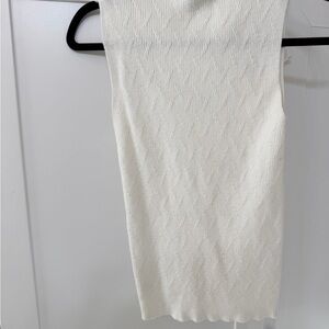 Tribal White Textured Sleeveless Mock Neck Knit Top
